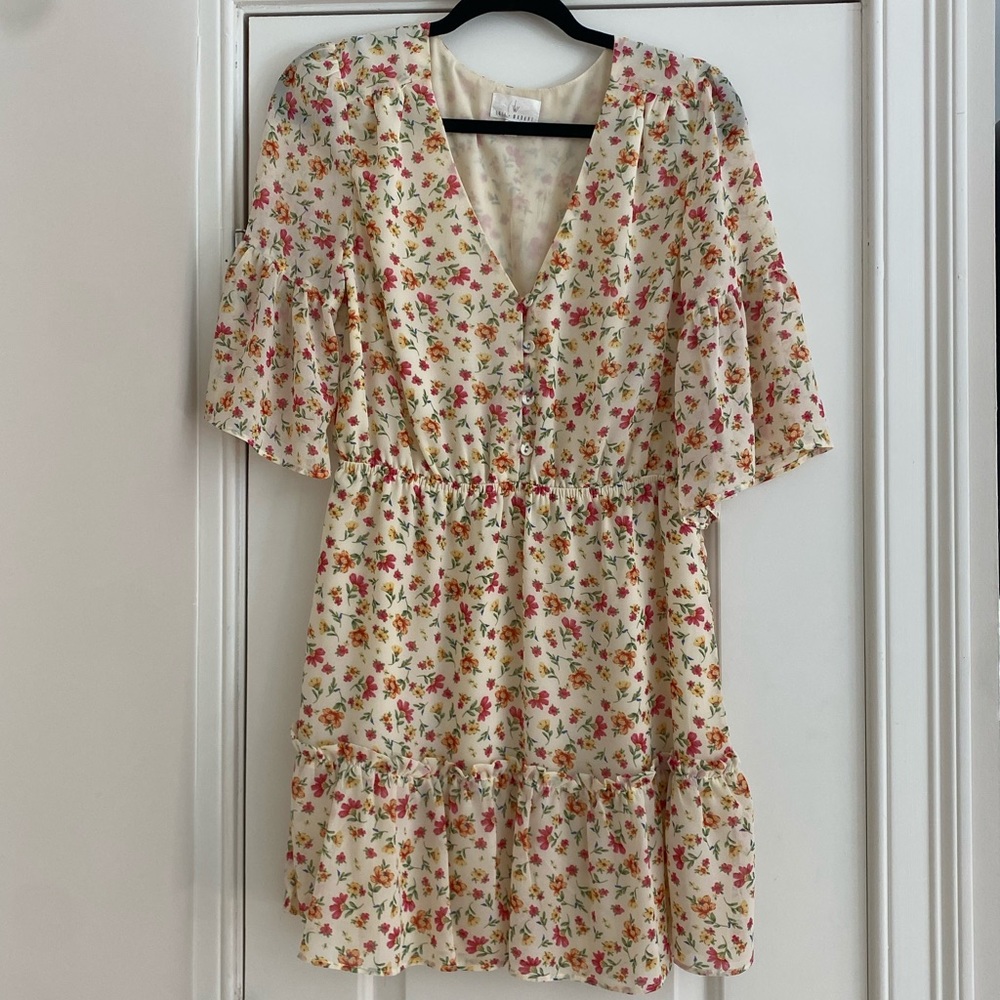 Lost + wander yellow floral mini dress size M